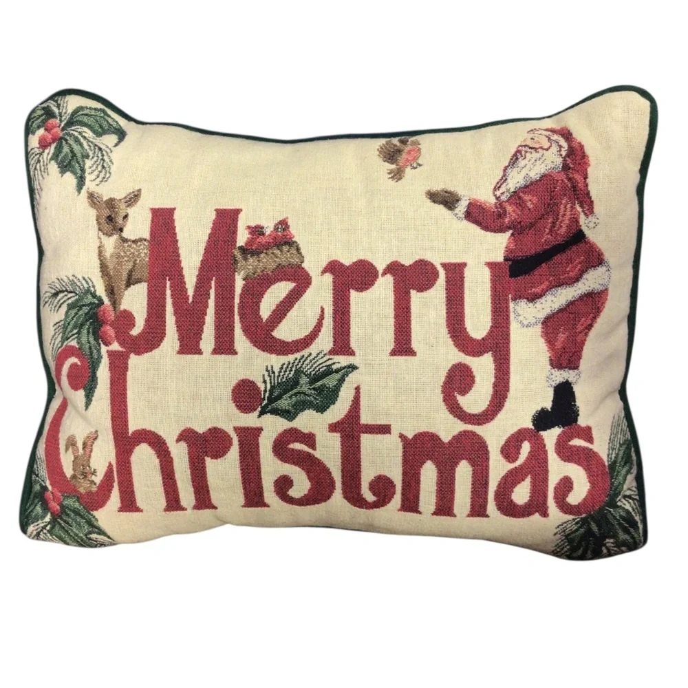 Riverdale Merry Christmas Pillow Needlepoint Tapestry Throw Decor Holiday